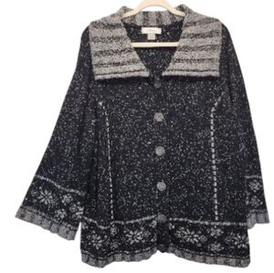 CJ Banks Snowflake Cowl Neck Speckled Cardigan Sweater w/Metal Buttons Size 2X